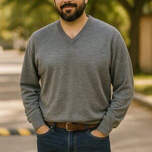 Joseph Abboud Merino Wool Sweater 2XLT Gray V-Neck Lightweight Pullover Casual